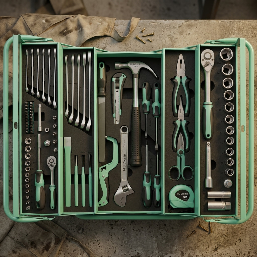 M J Cronin 90-Piece Tool Kit in Steel Cantilever Toolbox (MJC-TK90-2)